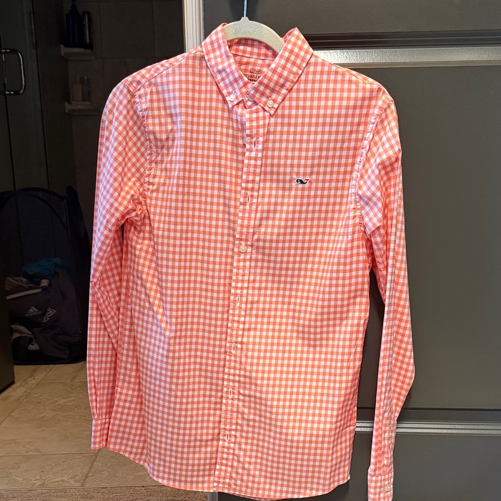 Vineyard Vines Coral Checkered Button-Down Shirt